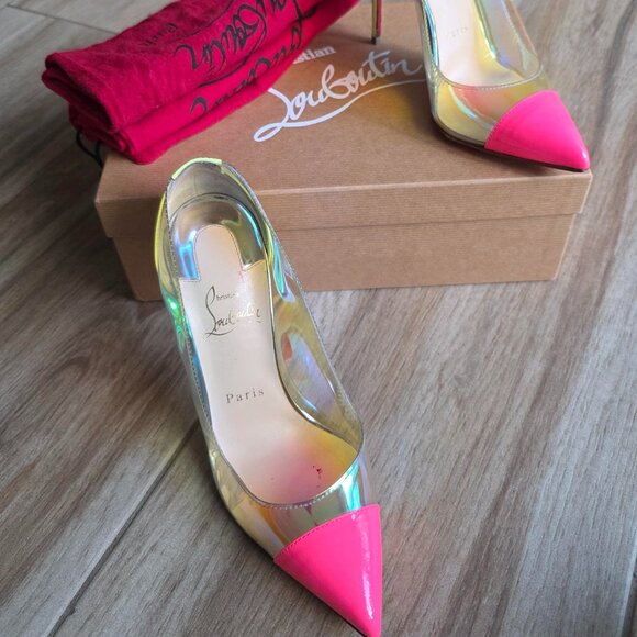 Christian Louboutin Debout 100 Patent Fushia Leather PVC Riviera Pumps. Eur. 37 - Picture 2 of 14